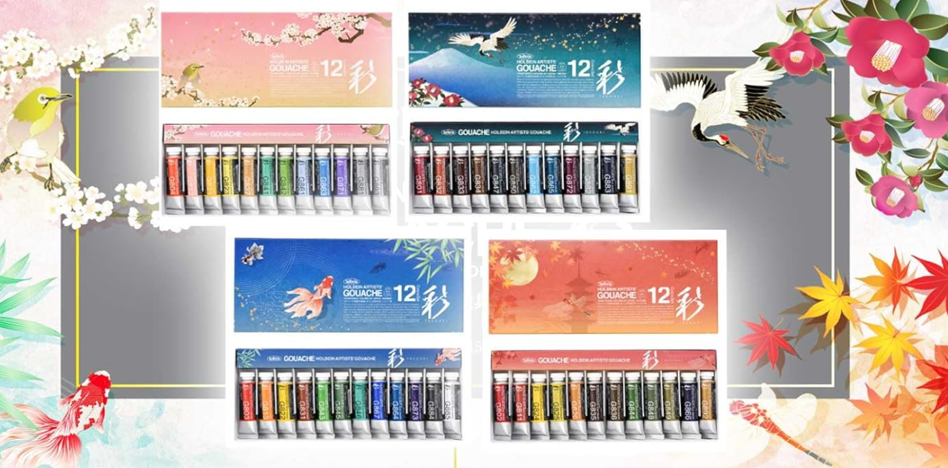 Holbein Artists' Gouache "Opaque watercolor paint <Irodori> Japanese traditional color series 4 Seasons (Spring, Summer, Autumn, Winter) 15ml 12 colors set Made in Japan