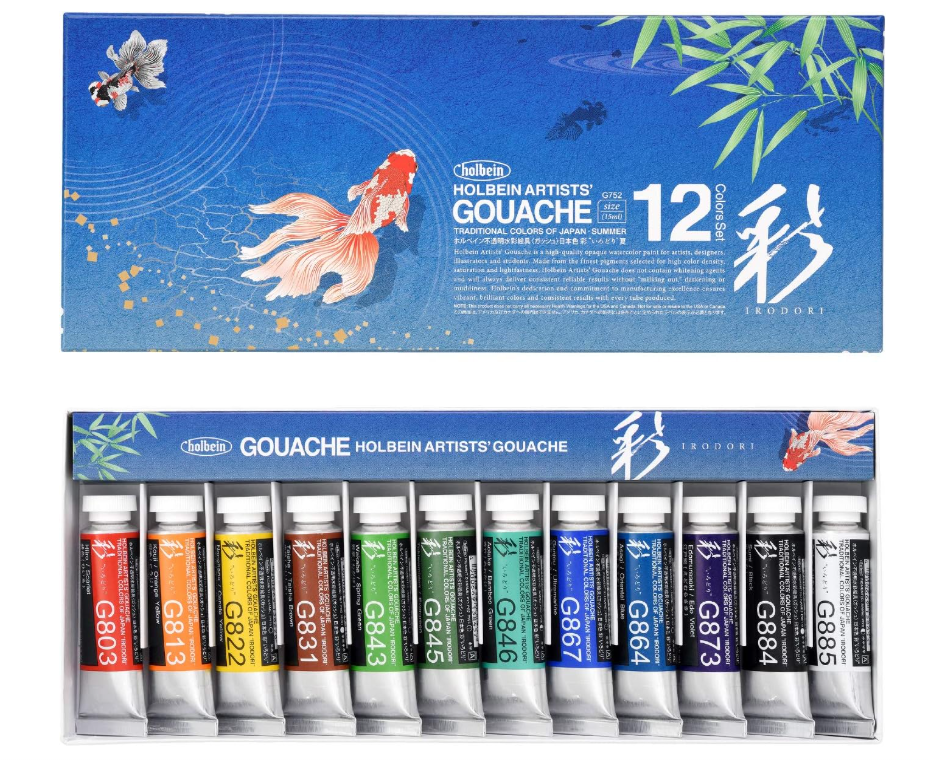 Holbein Artists' Gouache "Opaque watercolor paint <Irodori> Japanese traditional color series 4 Seasons (Spring, Summer, Autumn, Winter) 15ml 12 colors set Made in Japan