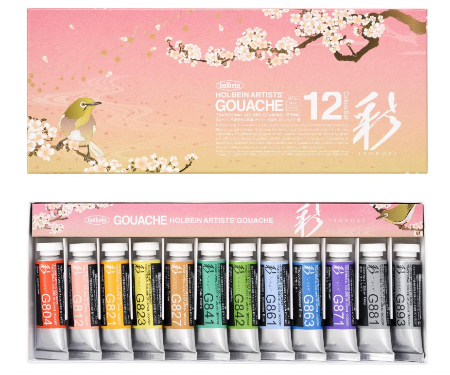 Holbein Artists' Gouache "Opaque watercolor paint <Irodori> Japanese traditional color series 4 Seasons (Spring, Summer, Autumn, Winter) 15ml 12 colors set Made in Japan