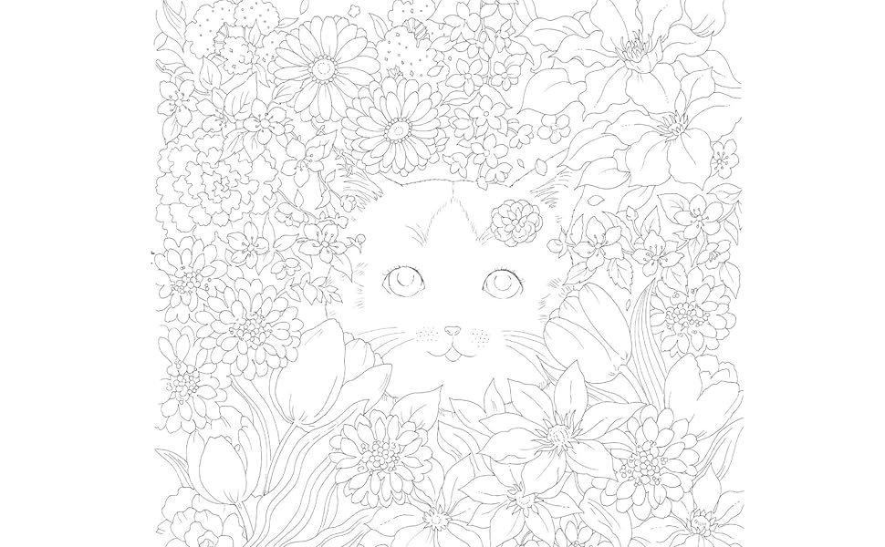 Small happiness found in everyday life - Coloring book - Days with cats and flowers Japanese Coloring Book