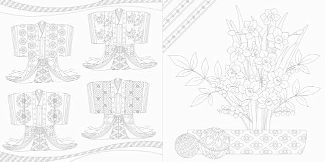 Flower Japanese pattern coloring book series 2 Beautiful flowers and elegant Japanese poetry - Japanese Coloring Book