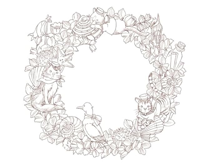 Special coloring book series Seasonal Wreaths of plants and friends - Japanese Coloring Book