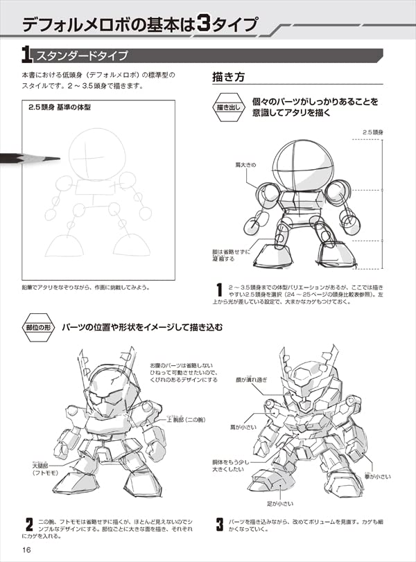 How to draw deformed robots: 3 types of cool and cute mini characters are the basics! Japanese Craft Book
