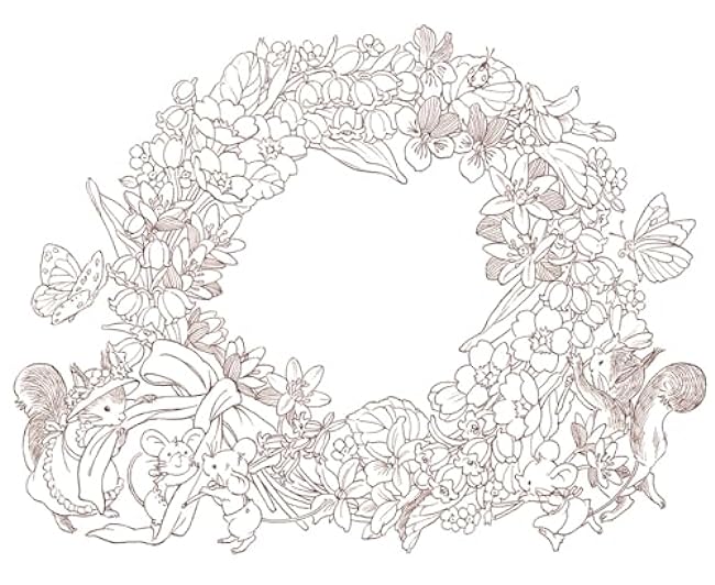 Special coloring book series Seasonal Wreaths of plants and friends - Japanese Coloring Book