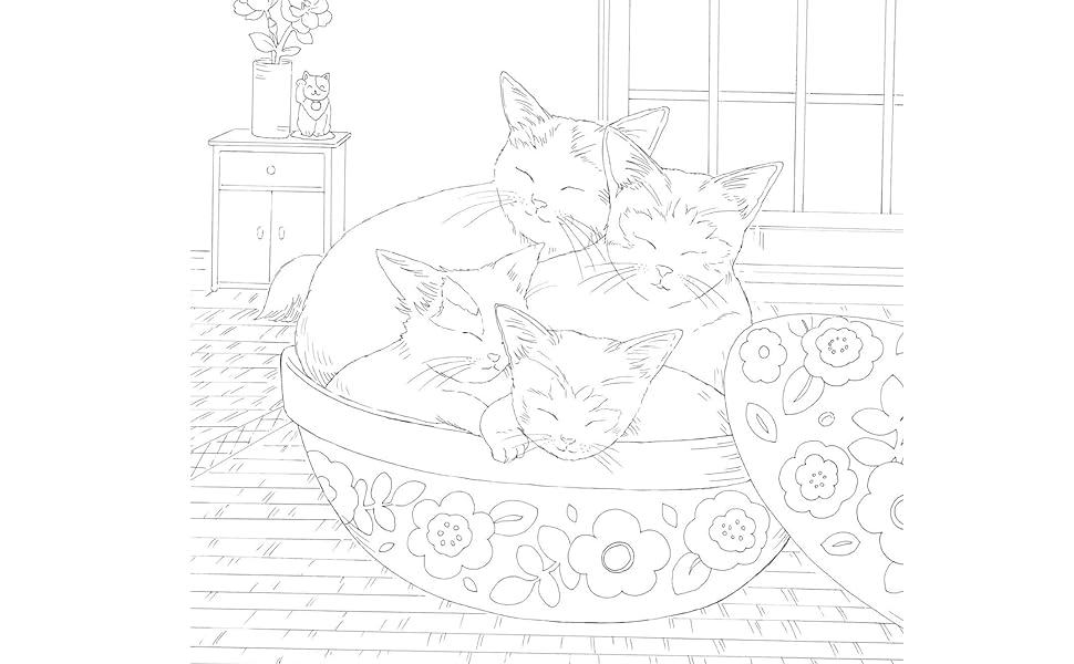 Small happiness found in everyday life - Coloring book - Days with cats and flowers Japanese Coloring Book