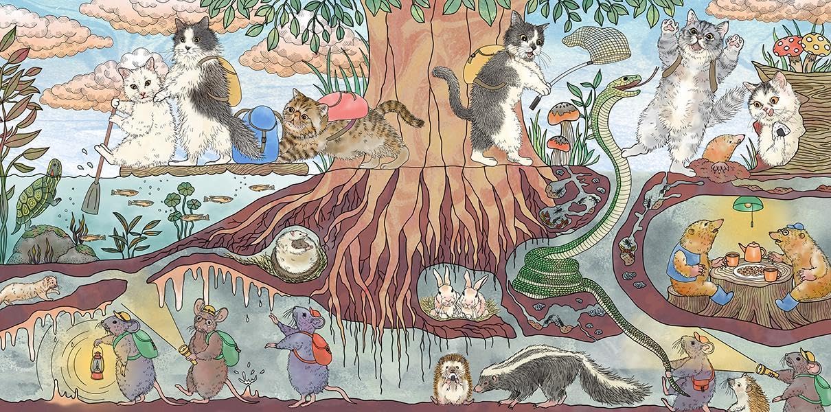 Coloring book: Animals traveling in fairy tales: Cats and friends in fairyland Japanese Coloring Book