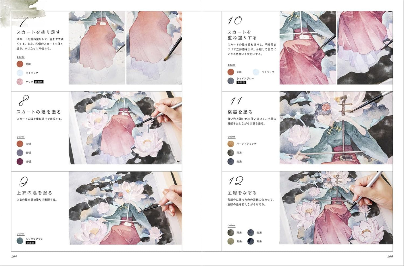 Watercolor comic illustration drawn with isolated colors - Japanese Craft Book