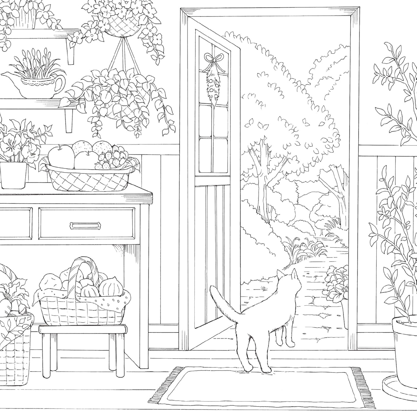 Coloring Book: Flower Path of Cats and Their Cute Friends - Japanese Coloring Book