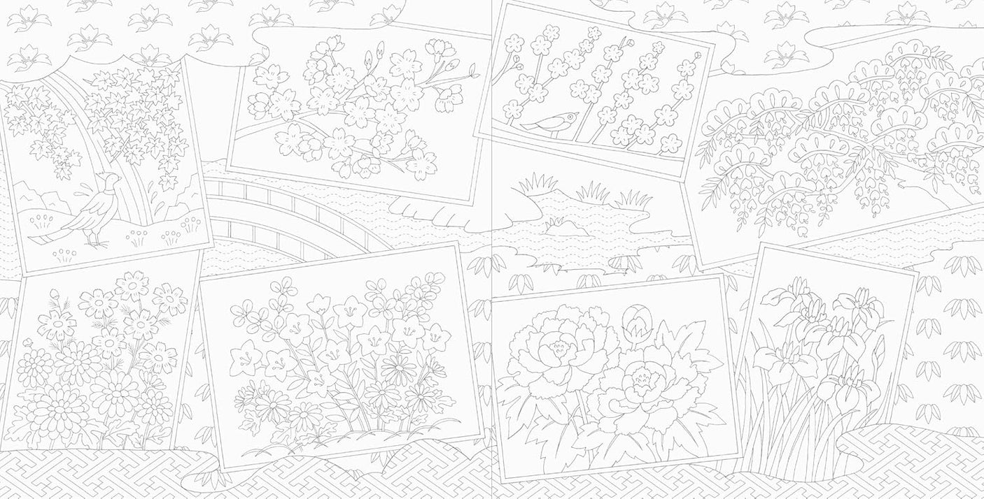 Flower and Auspicious Pattern Coloring Book - Japanese Craft Book