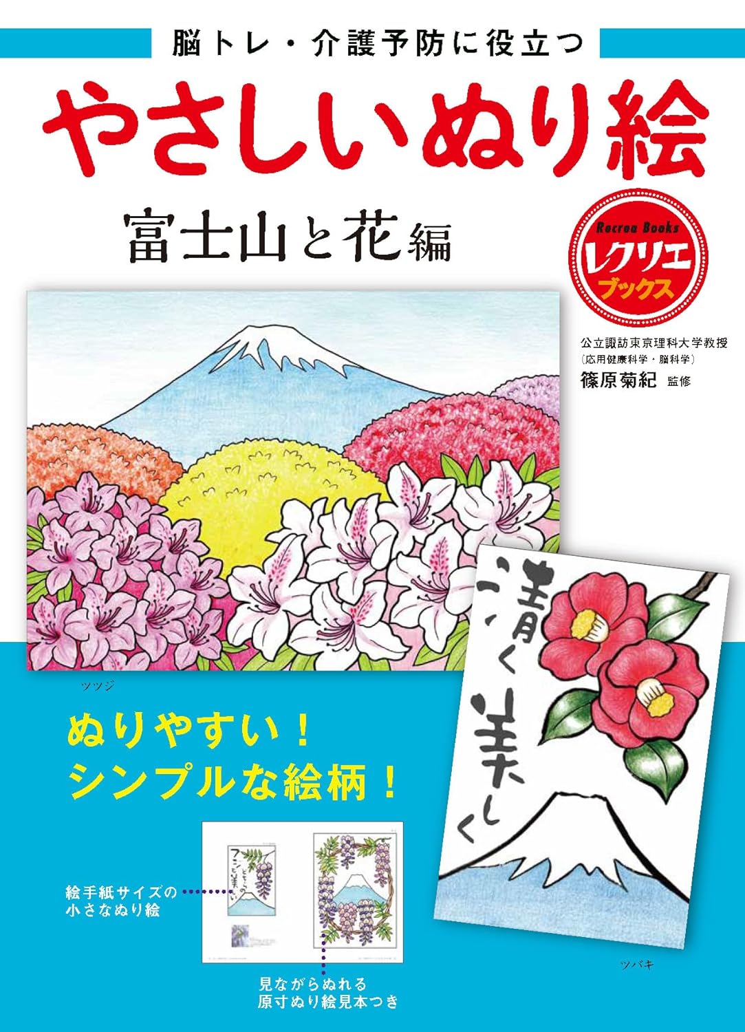 Easy Coloring Book: Mt. Fuji and Flowers - Japanese Coloring Book