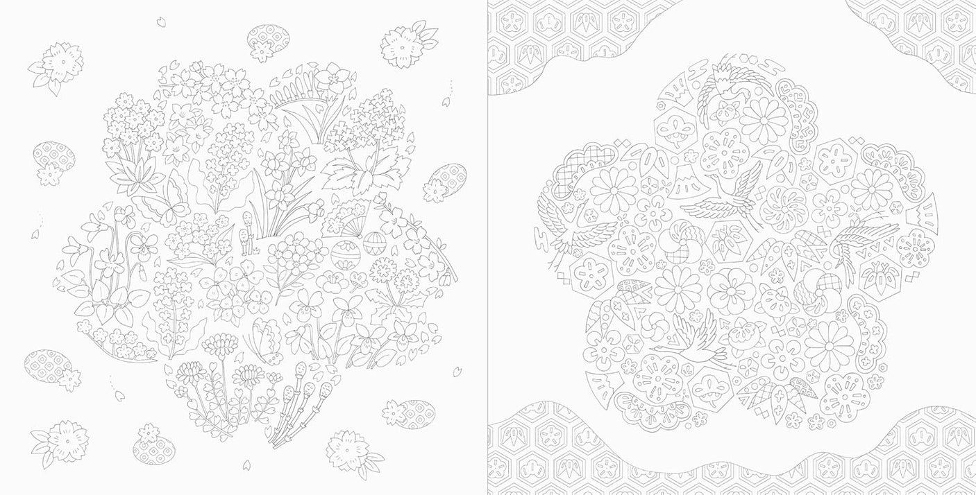 Flower and Auspicious Pattern Coloring Book - Japanese Craft Book
