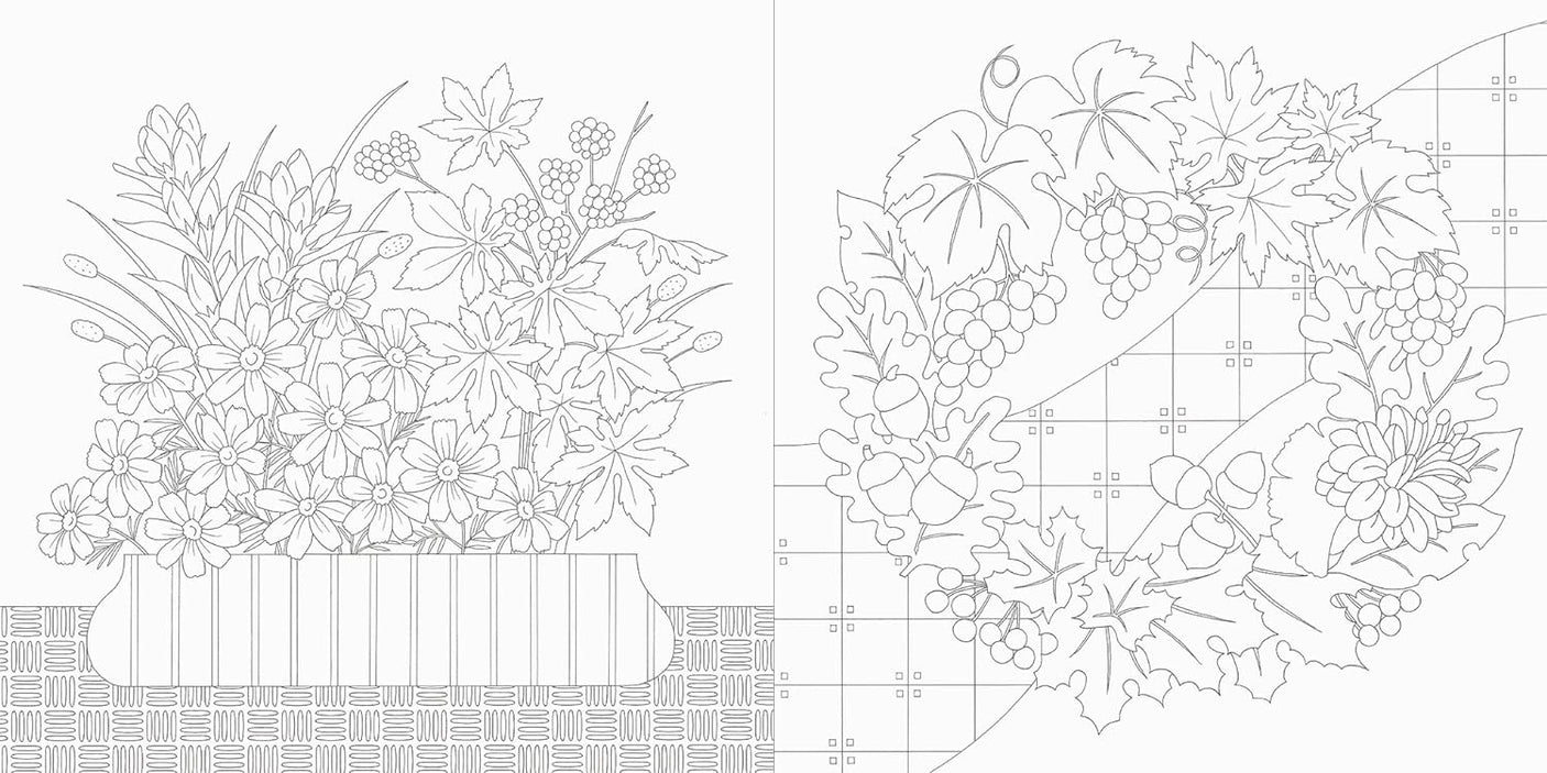 Beautiful Japanese patterns and seasonal flowers coloring book - Japanese Coloring Book