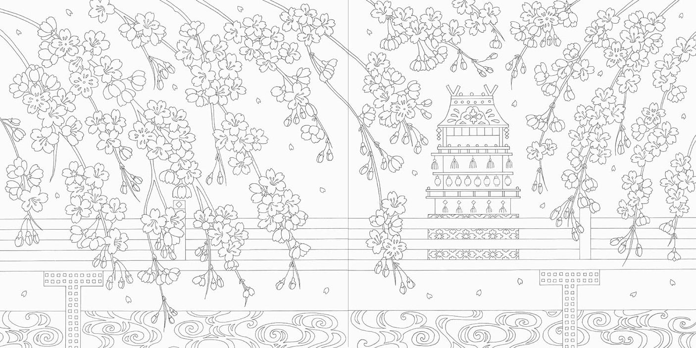 Beautiful Japanese patterns and seasonal flowers coloring book - Japanese Coloring Book