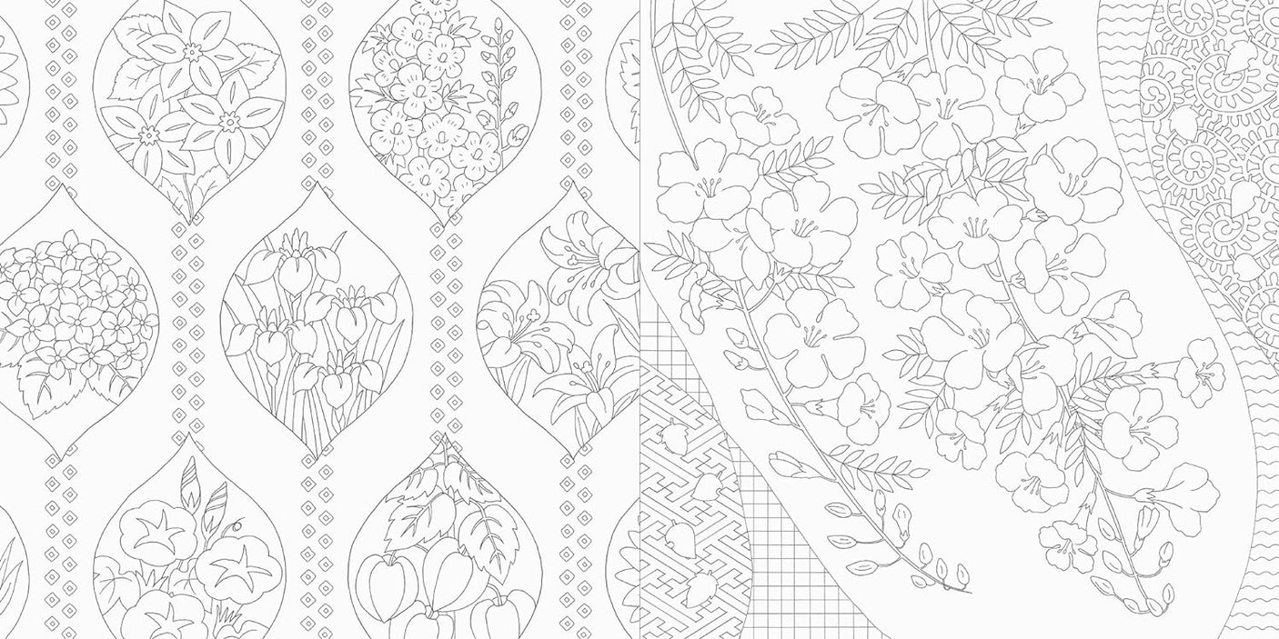 Beautiful Japanese patterns and seasonal flowers coloring book - Japanese Coloring Book