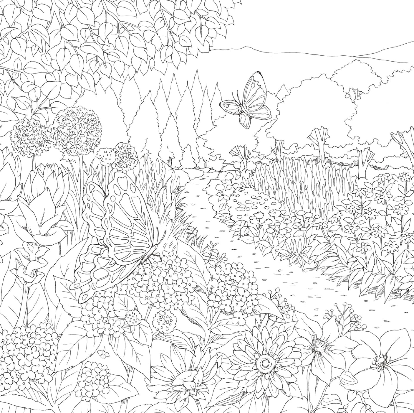 Coloring Book: Flower Path of Cats and Their Cute Friends - Japanese Coloring Book