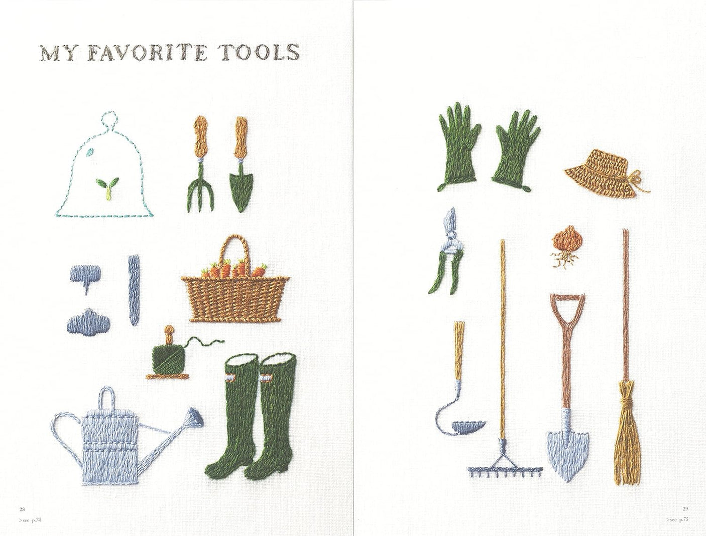 Garden vegetable Embroidery Kitchen Garden Books illustration Aoki Kazuko - Japanese Craft Books