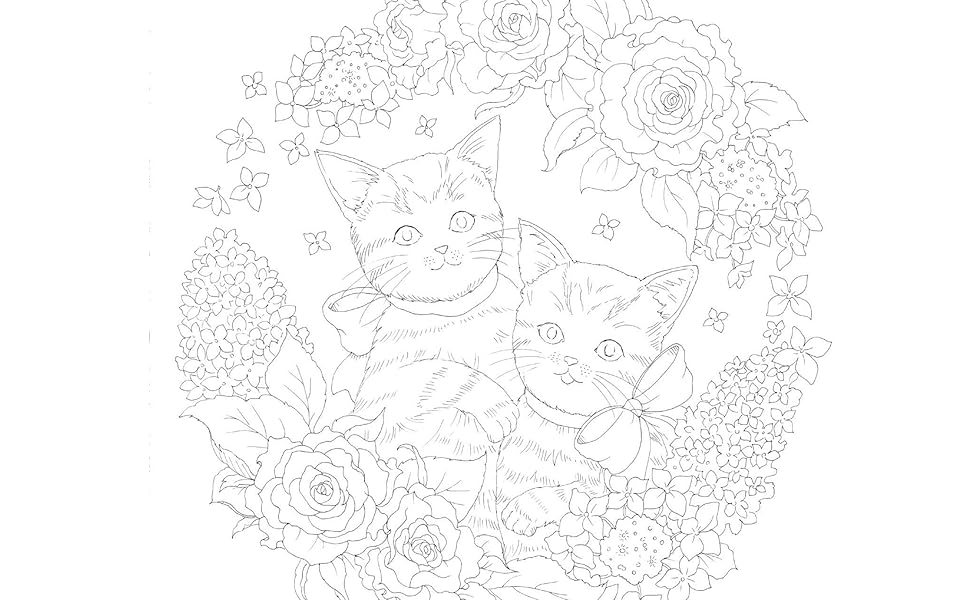 Small happiness found in everyday life - Coloring book - Days with cats and flowers Japanese Coloring Book