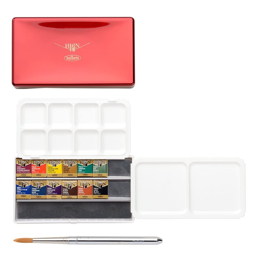 Holbein Solid Watercolor Paint Artist Pan Color 12 Color Set (Palm Box) - Japan
