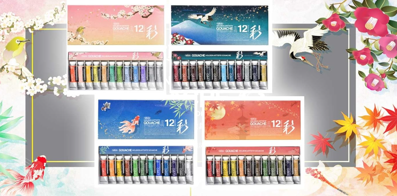 Holbein Artists'  Gouache "Opaque watercolor paint <Irodori> Japanese traditional color series 4 Seasons (Spring, Summer, Autumn, Winter) 15ml 12 colors set Made in Japan