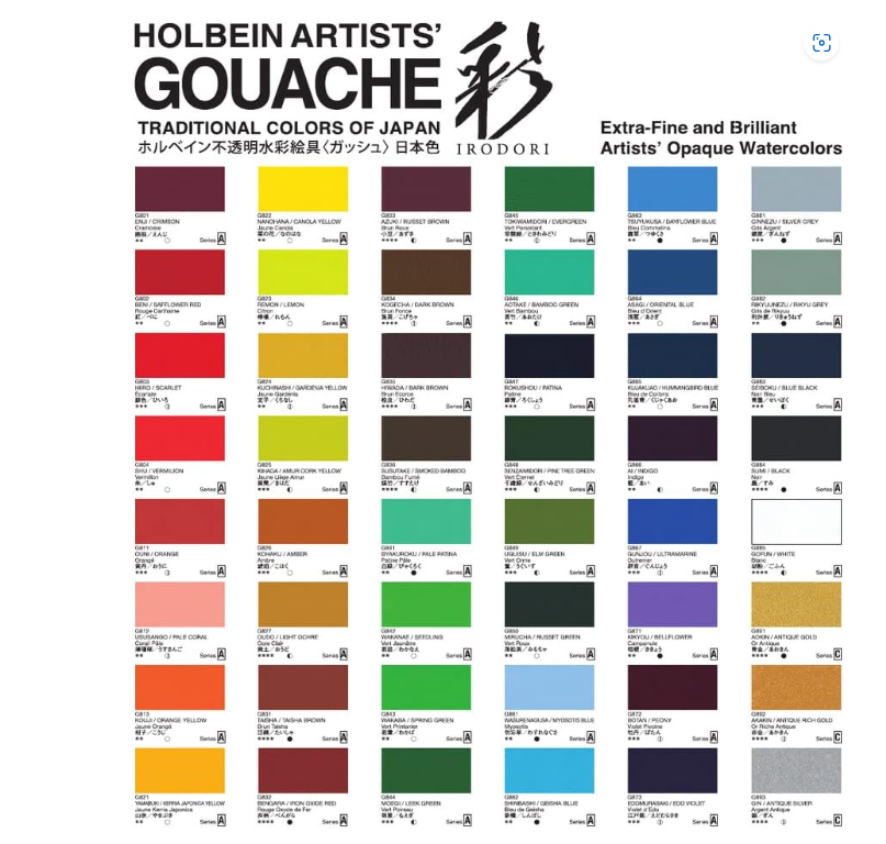 Holbein Artists'  Gouache "Opaque watercolor paint <Irodori> Japanese traditional color series 4 Seasons (Spring, Summer, Autumn, Winter) 15ml 12 colors set Made in Japan