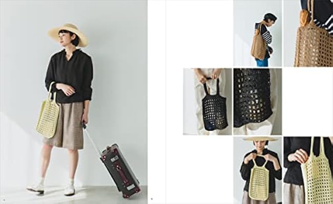 Summer bag 2 Ribbon Shoulder Net Bag Checkered openwork bag - Japanese Craft Book