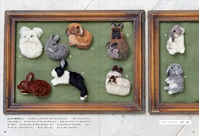 Wool felted tiny rabbits with a paper pattern to make the same shape! - Japanese Craft Book Chocolat Box Makiko Hata needle felt