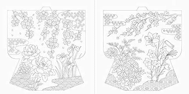 Pai International Japanese Patterns and Flower Scenery of the Four Seasons Coloring Book Japanese Coloring Book