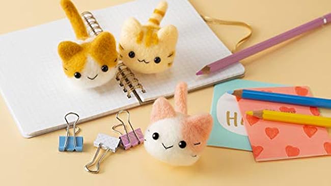 Fluffy Mitsugo Nyankoro Kit with Wool Felt Materials and Tools - Tiger, Nike, Strawberry Milk - Japanese Craft Book