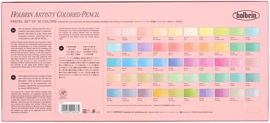 Holbein Colored Pencils Pastel Tone Set 50 Colors Paper Box 20936 - Japan Color book