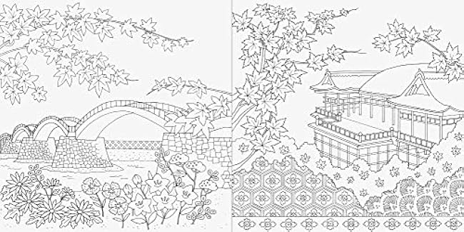 Flowers and Japanese Patterns Travel Scenery of the Four Seasons Coloring Book Japanese Coloring Book