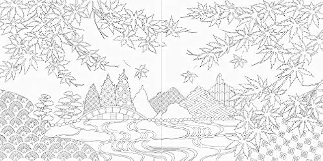 Pai International Japanese Patterns and Flower Scenery of the Four Seasons Coloring Book Japanese Coloring Book