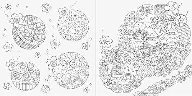 Flowers and Japanese Patterns Travel Scenery of the Four Seasons Coloring Book Japanese Coloring Book