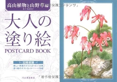 Adult Coloring Book POSTCARD BOOK: Alpine Plants and Wildflowers Japanese Craft Book