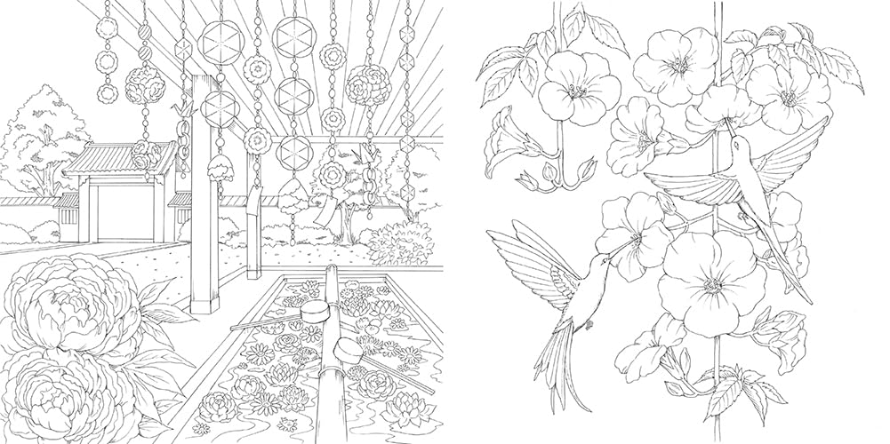 Coloring Book: A Day of Flowers in Happy Colors - Japanese Coloring Book