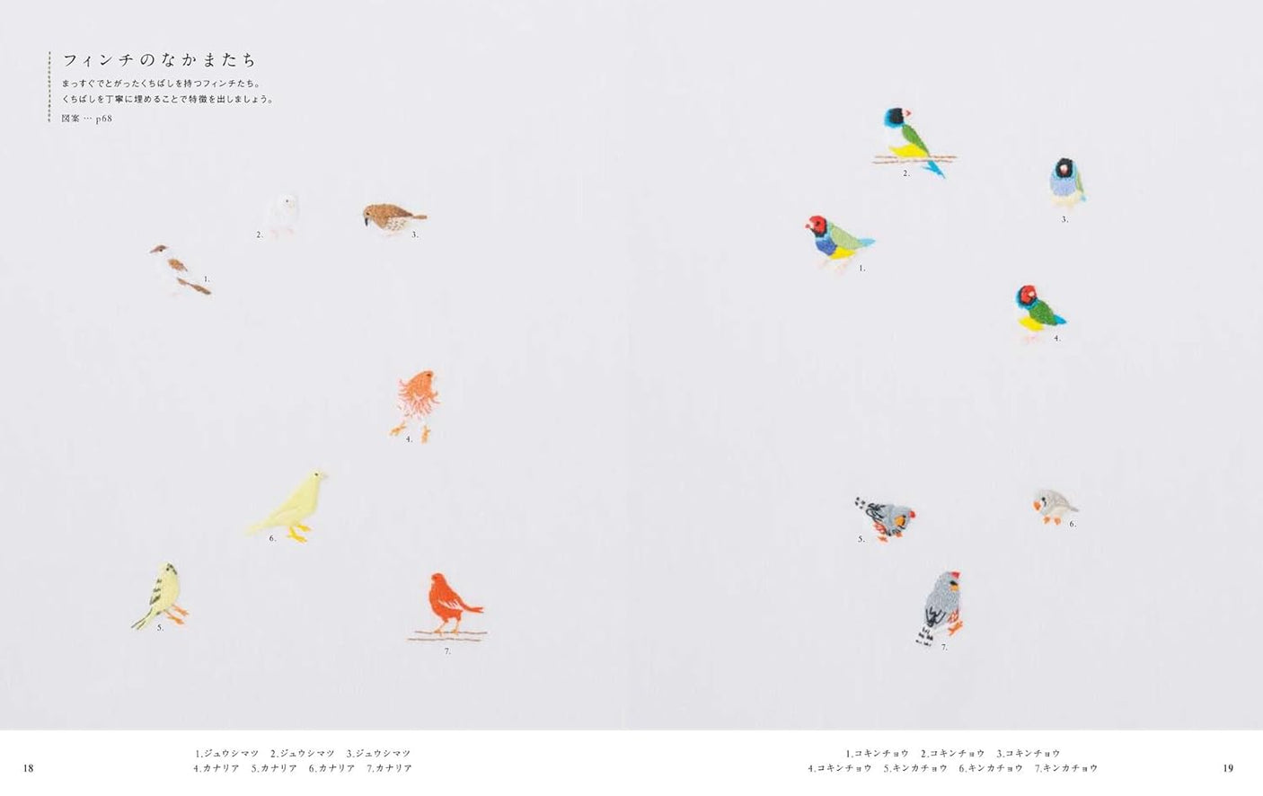 Small birds embroidery by Seibundo embroidery stitch - Japanese Craft Book^