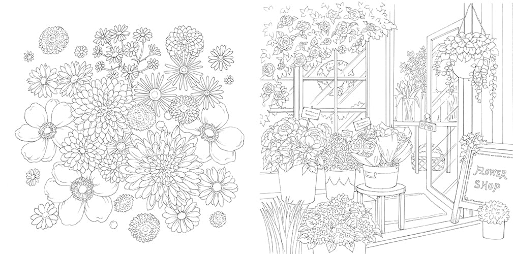 Coloring Book: A Day of Flowers in Happy Colors - Japanese Coloring Book