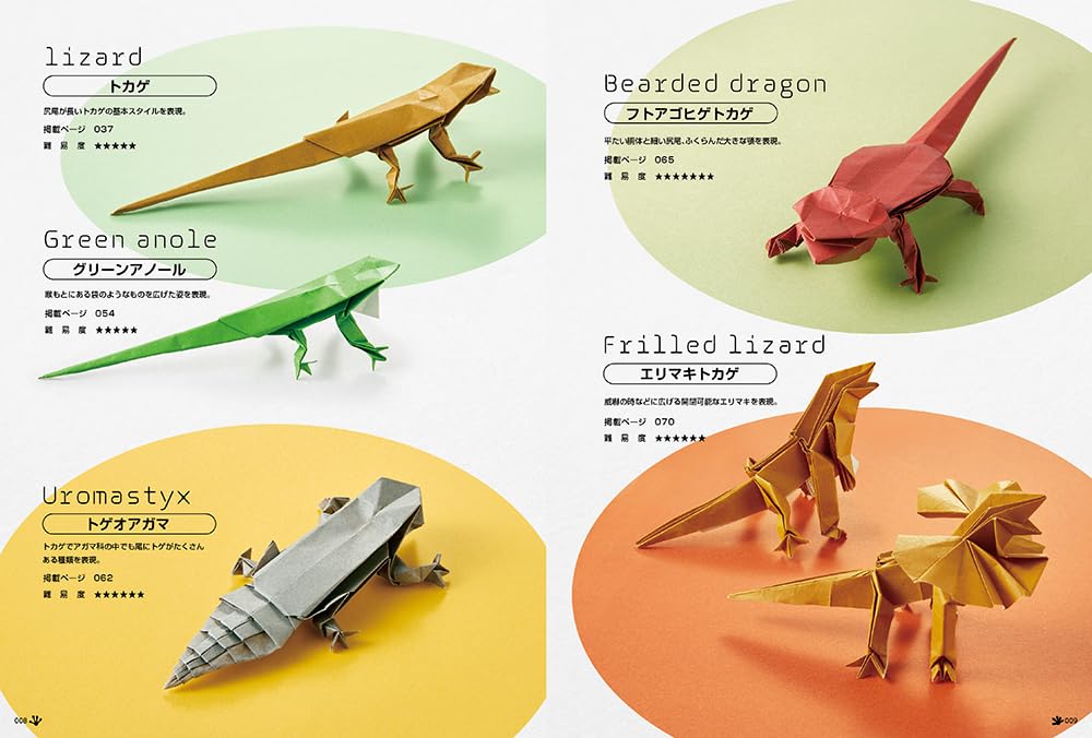 Origami encyclopedia of reptiles, amphibians, and insects, folded from a single sheet without cutting - Japanese Craft Book