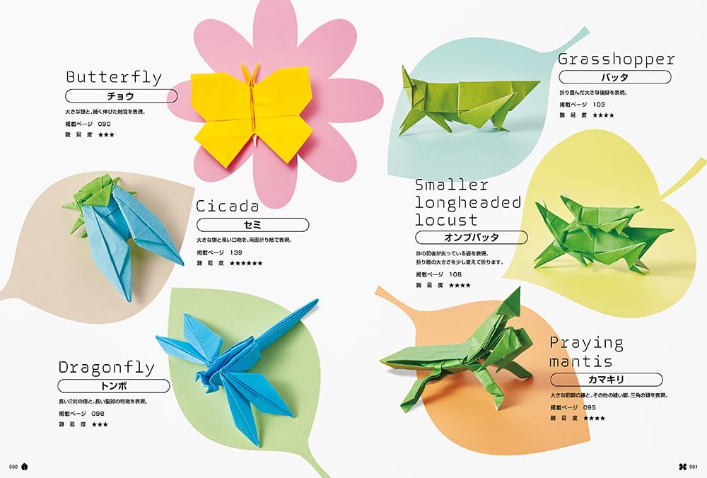 Origami encyclopedia of reptiles, amphibians, and insects, folded from a single sheet without cutting - Japanese Craft Book