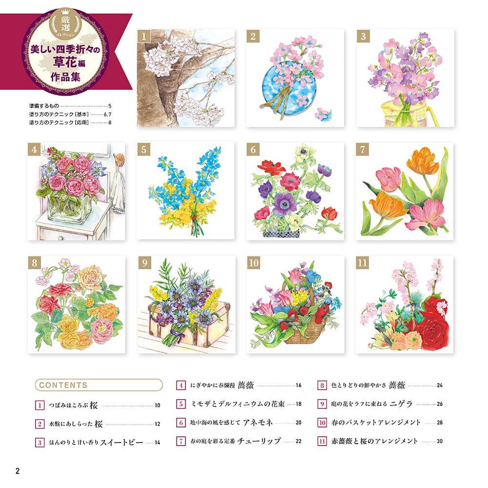 Adult Sketch Colouring Book Selected Collection of Beautiful Seasonal Flowers and Plants, ed - Japanese Craft Book