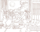 Rabbits and Nostalgic Japanese Scenery - Japanese Coloring Book