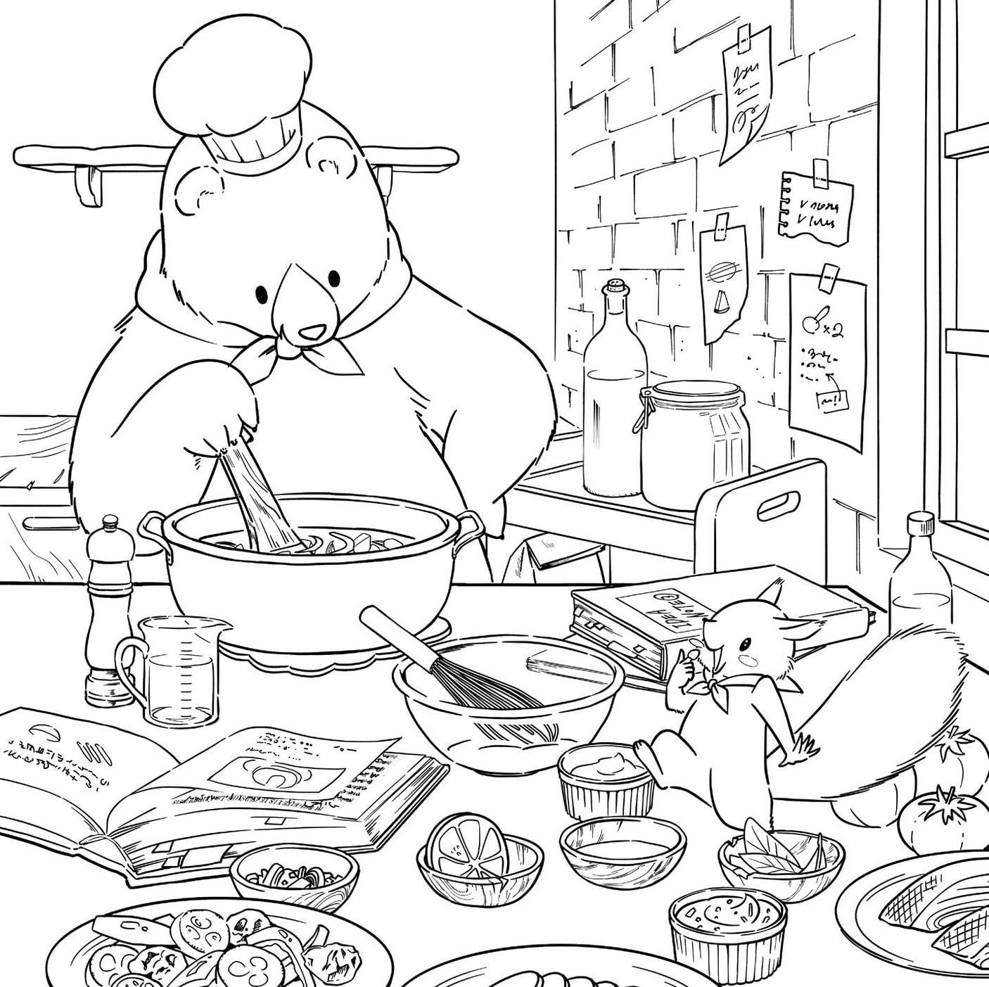 Coloring Book: The Bear's Delicious Restaurant (Hospitality Through the Seasons) The coloring book - GINO the bear, a wonderful chef - Adult Japanese coloring book