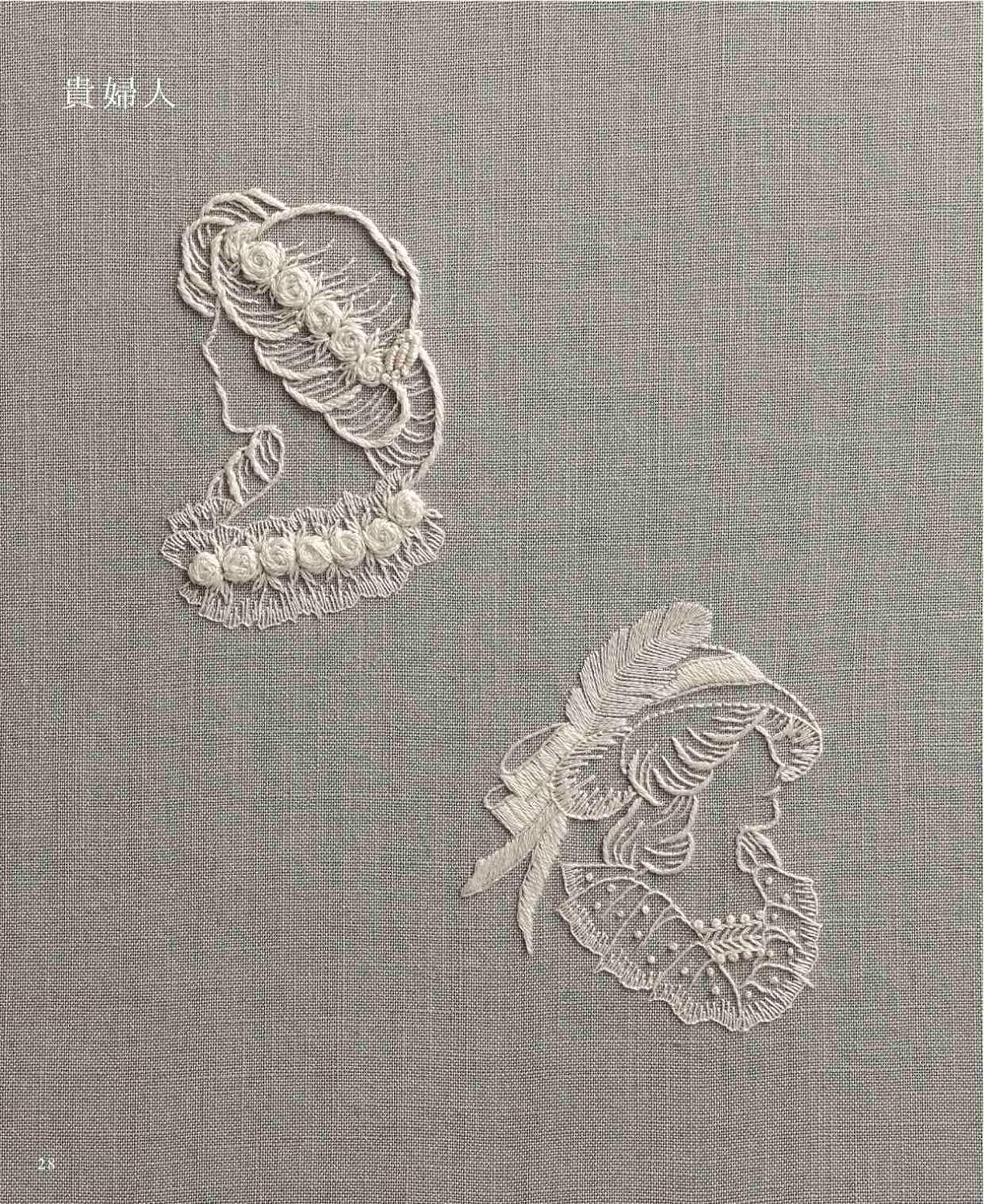 Beautiful white European embroidery in one color - Japanese Craft