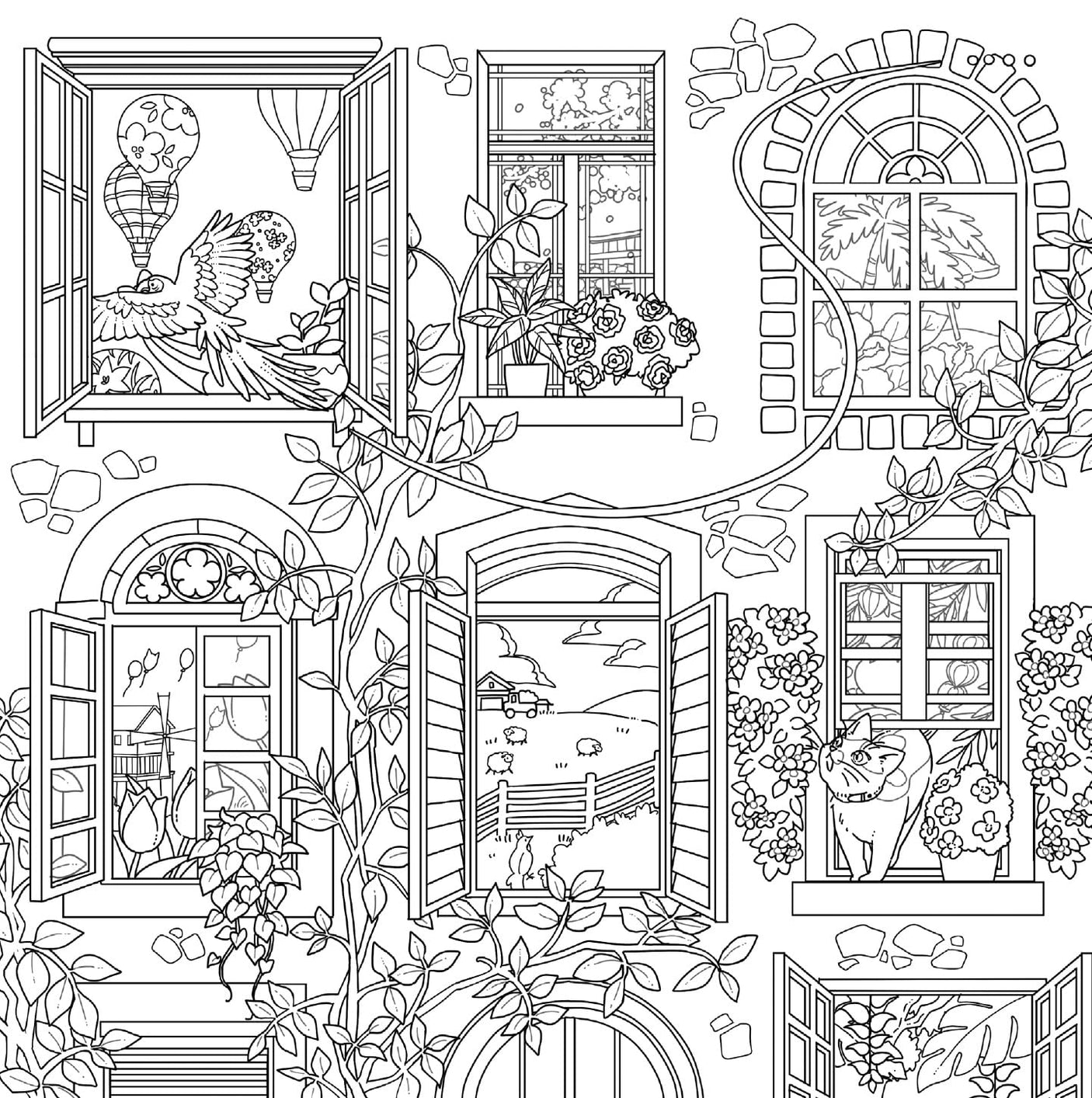 The coloring book ―A floral journey of a cat seeking the joyful bell― - Japanese Craft Book