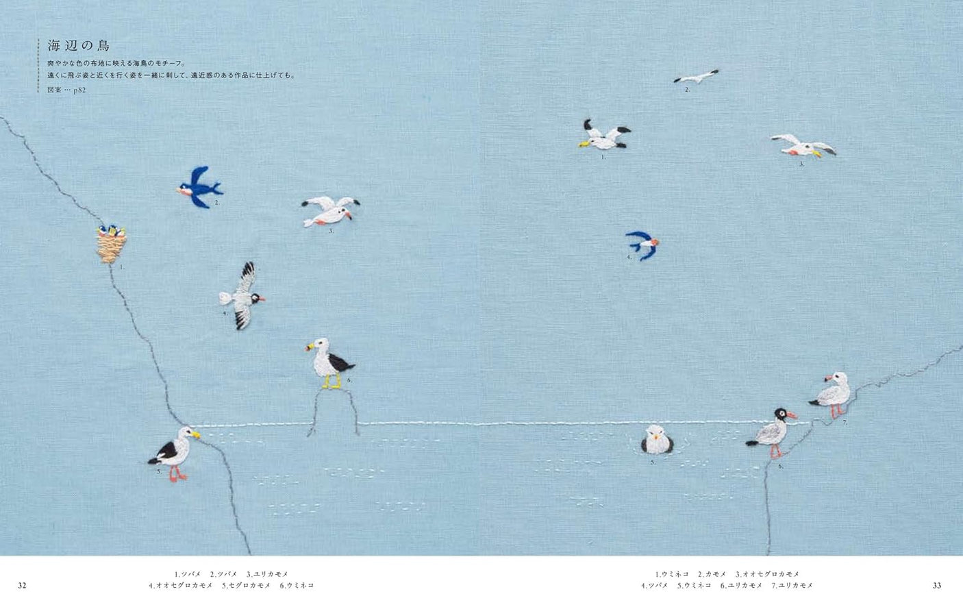 Small birds embroidery by Seibundo embroidery stitch - Japanese Craft Book^