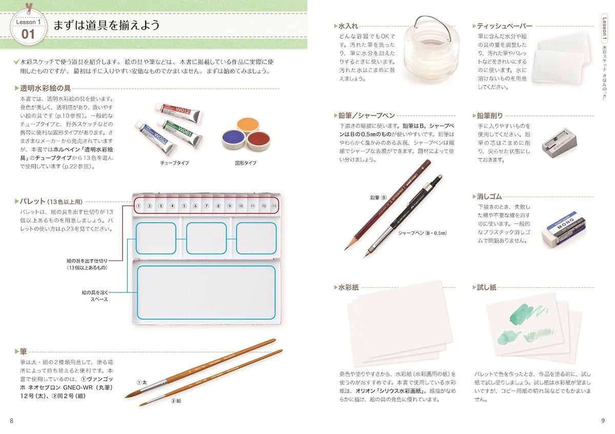 Beautiful landscape sketch drawn with transparent watercolor - Japanese Craft Book