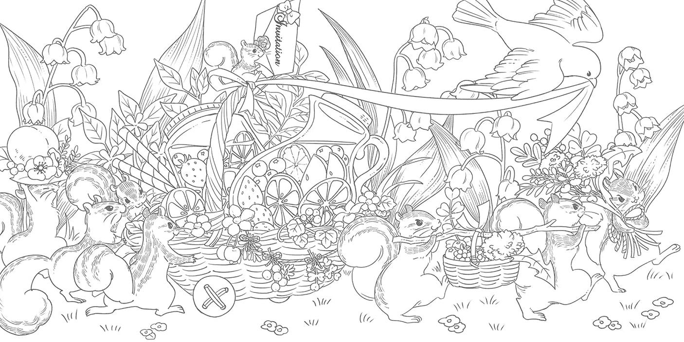 Coloring book Full of flowers, the fairy tale forest and friends - A secret invitation t - Japanese Coloring Book*