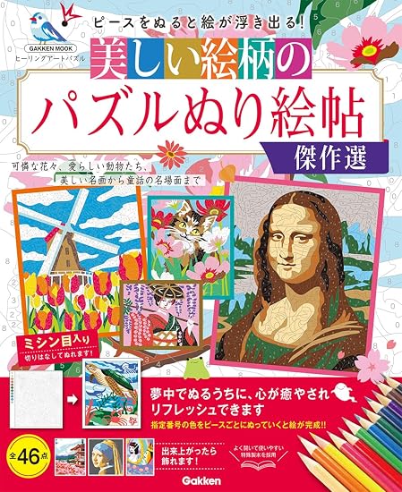 A collection of masterpieces in a puzzle coloring book featuring beautiful illustrations. Japanese Craft Book