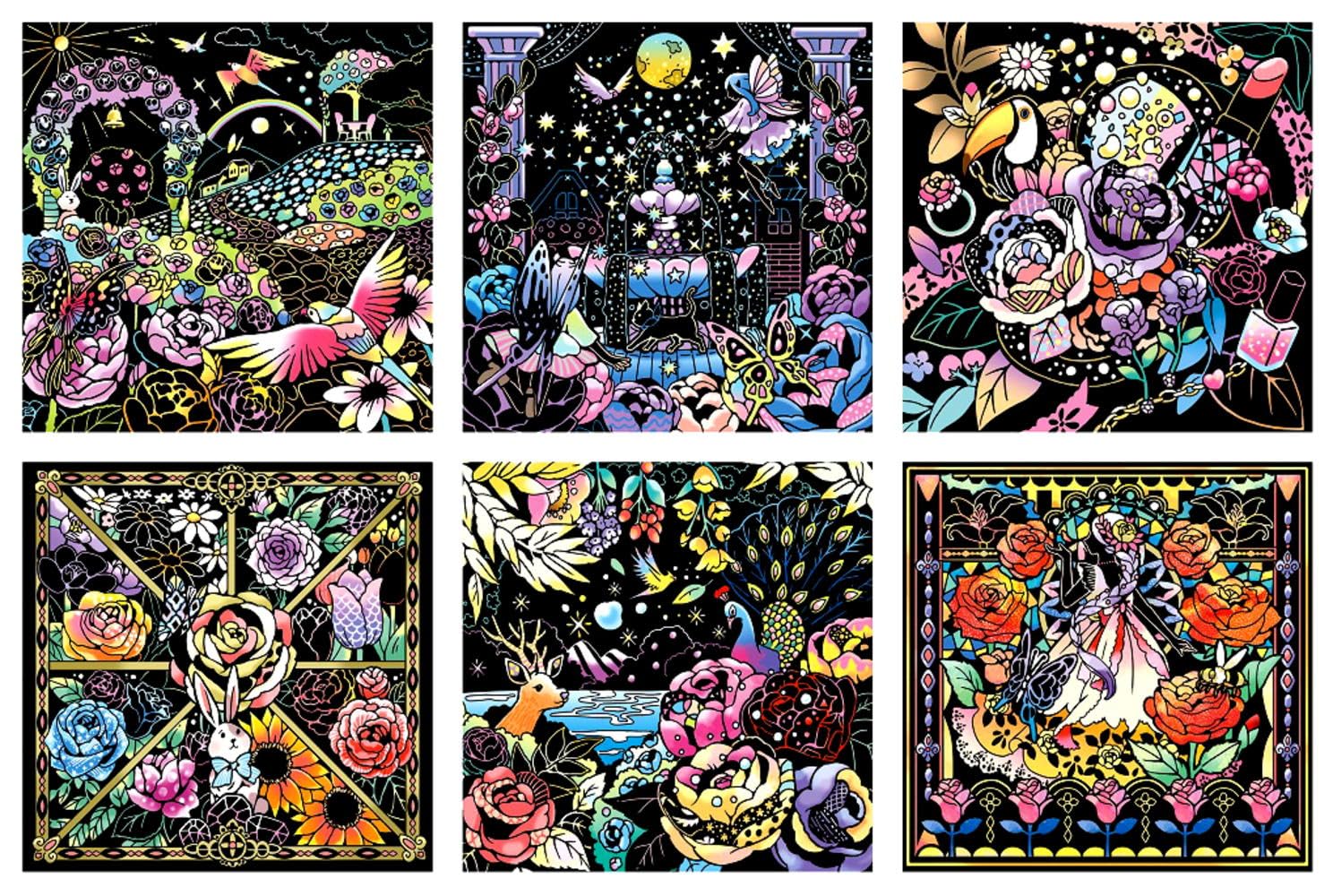 Soothing Scratch Art: A Rose Garden Full of Dreams - Japanese