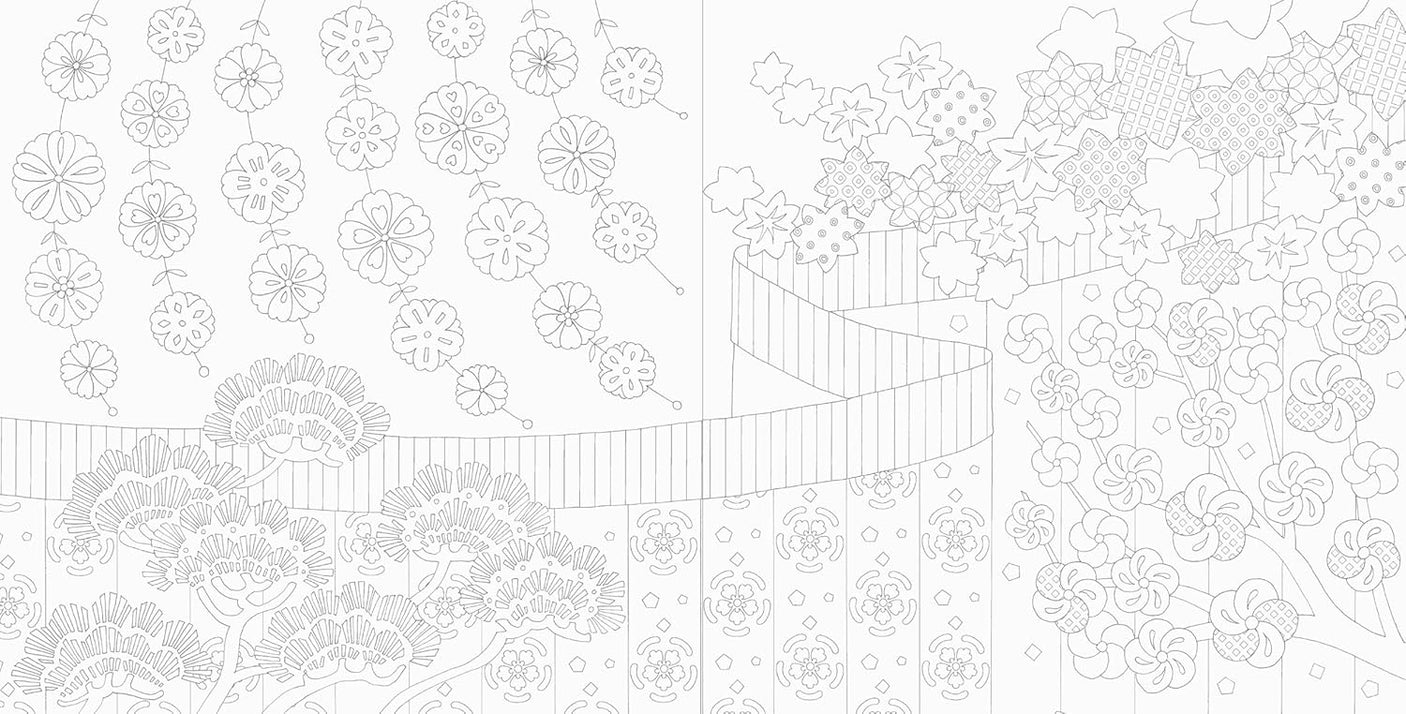 Flower and Auspicious Pattern Coloring Book - Japanese Craft Book