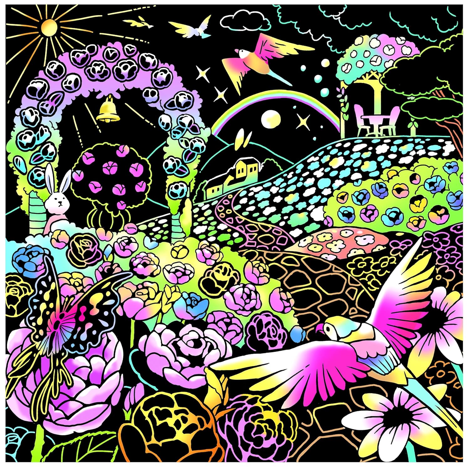 Soothing Scratch Art: A Rose Garden Full of Dreams - Japanese